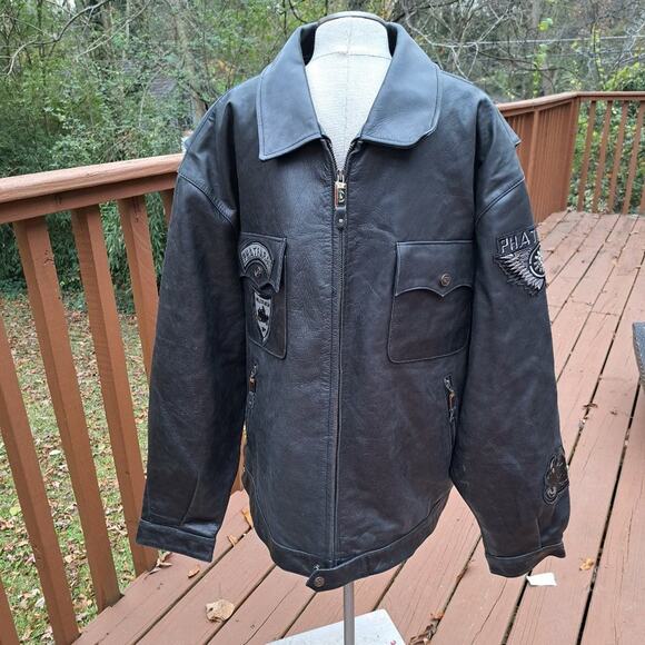 Phat Farm Leather Jacket Coat New York Men Cycle Club Black VTG Size 5XL Y2K